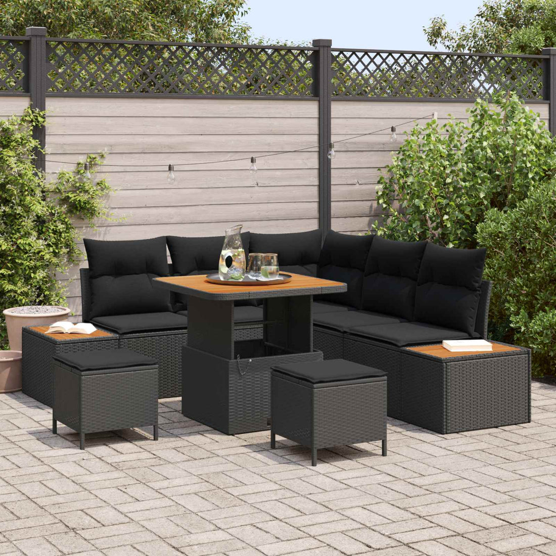 vidaXL Conjunto de sofás de jardín 8 uds. 7-Número de plazas Negro