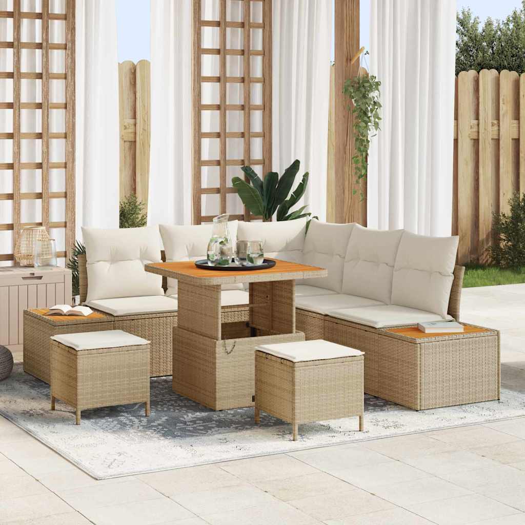 vidaXL Conjunto de sofás de jardín 8 uds. 7-Número de plazas Beige