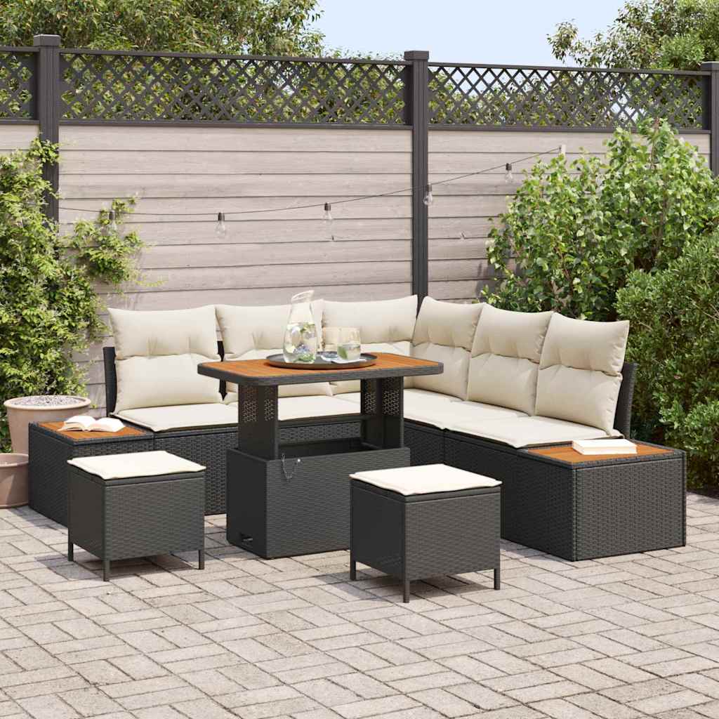 vidaXL Conjunto de sofás de jardín 8 uds. 7-Número de plazas Negro