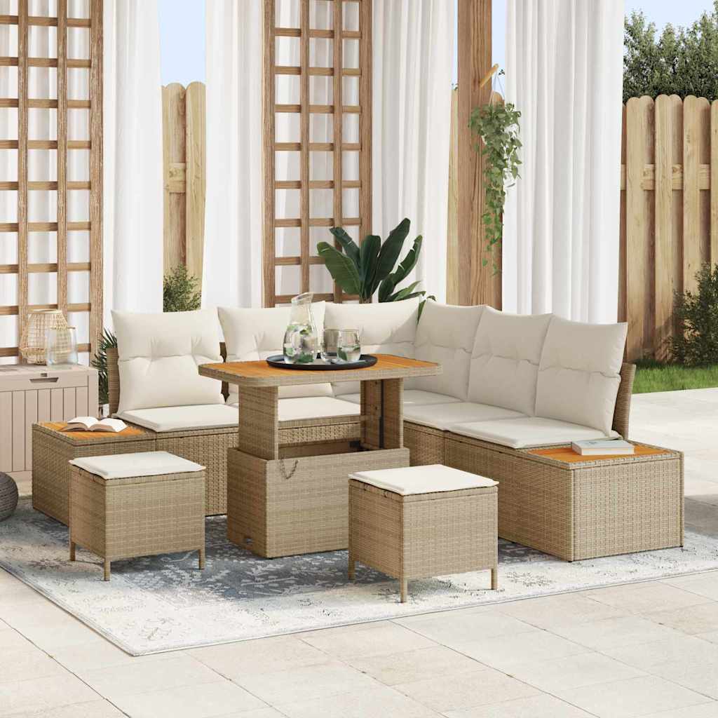 vidaXL Conjunto de sofás de jardín 8 uds. 7-Número de plazas Beige