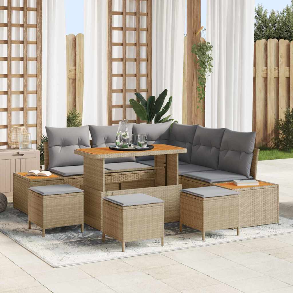 vidaXL Conjunto de sofás de jardín 9 uds. 8-Número de plazas Beige