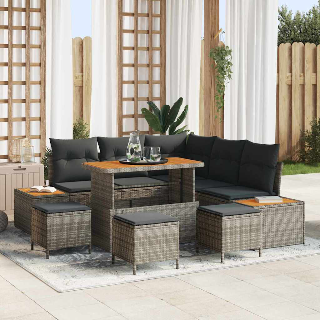 vidaXL Conjunto de sofás de jardín 9 uds. 8-Número de plazas Gris