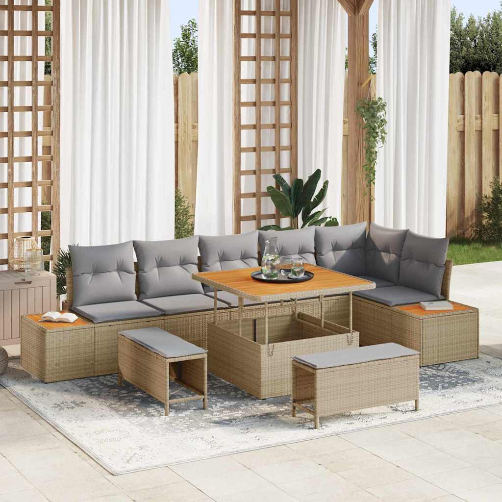 vidaXL Conjunto de sofás de jardín 9 uds. 8-Número de plazas Beige