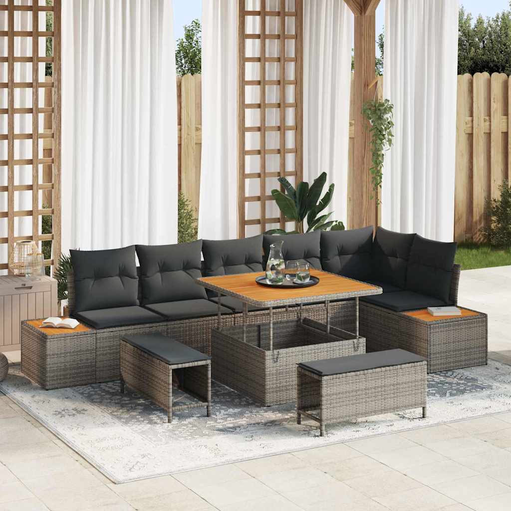 vidaXL Conjunto de sofás de jardín 9 uds. 8-Número de plazas Gris