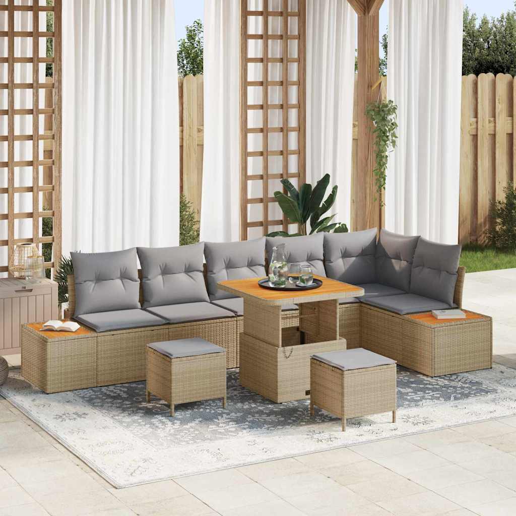 vidaXL Conjunto de sofás de jardín 9 uds. 8-Número de plazas Beige