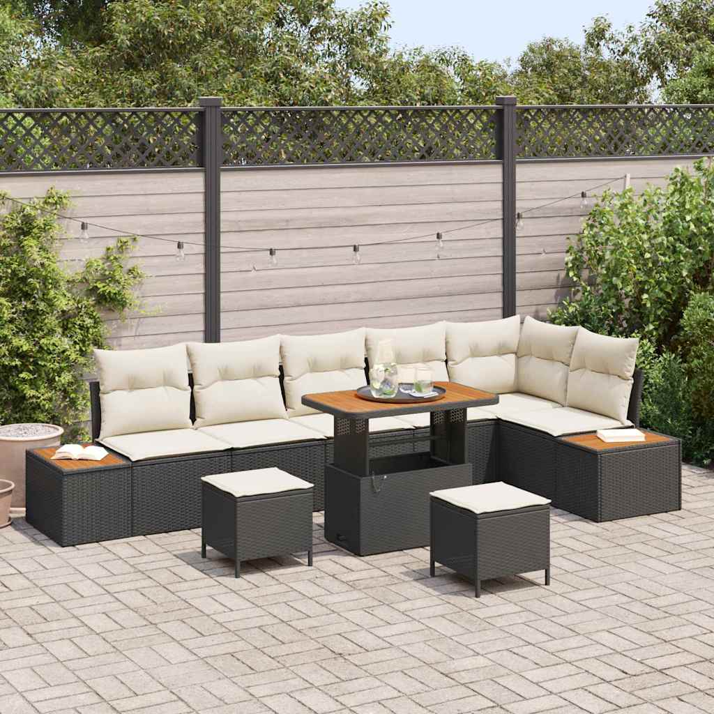 vidaXL Conjunto de sofás de jardín 9 uds. 8-Número de plazas Negro