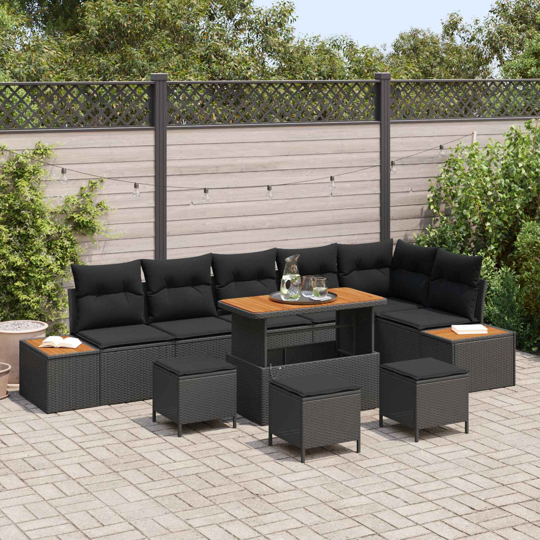 vidaXL Conjunto de sofás de jardín 10 uds. 9-Número de plazas Negro