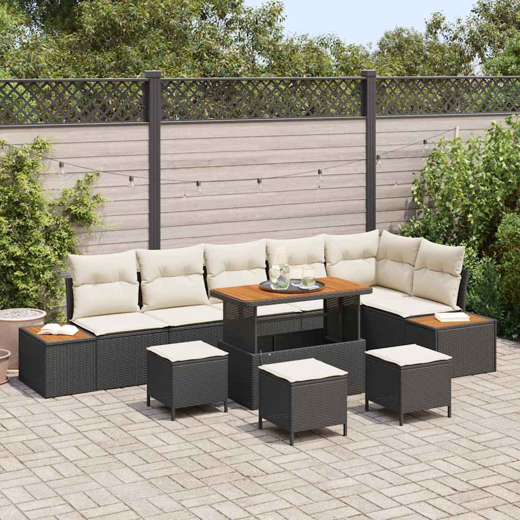 vidaXL Conjunto de sofás de jardín 10 uds. 9-Número de plazas Negro