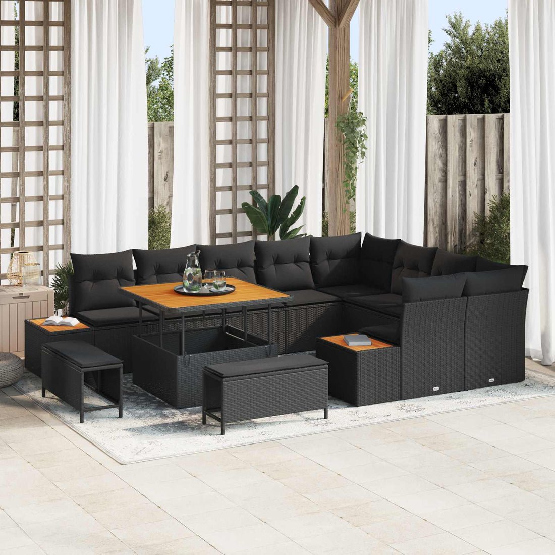 vidaXL Conjunto de sofás de jardín 12 uds. 11-Número de plazas Negro