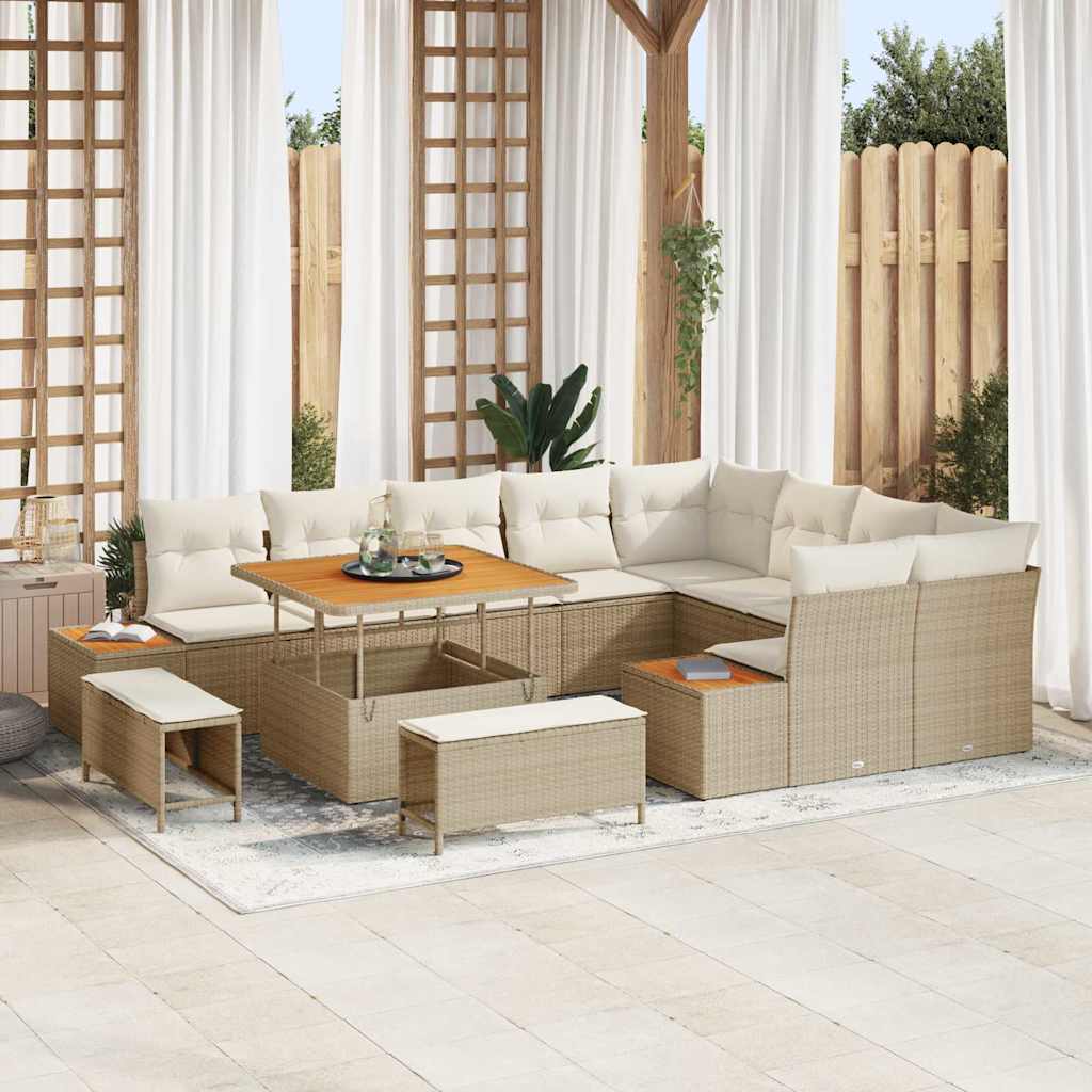 vidaXL Conjunto de sofás de jardín 12 uds. 11-Número de plazas Beige