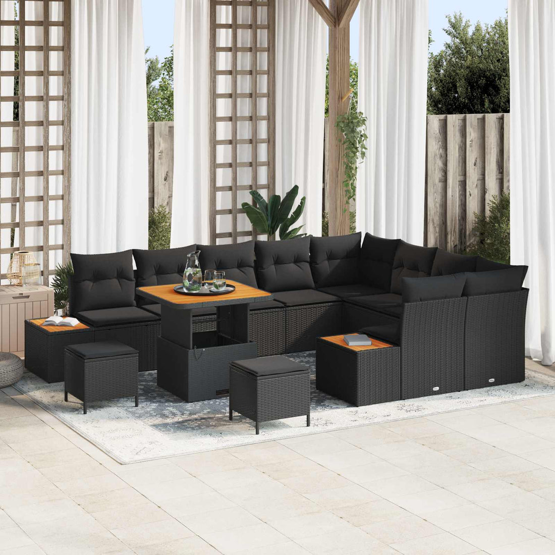 vidaXL Conjunto de sofás de jardín 12 uds. 11-Número de plazas Negro