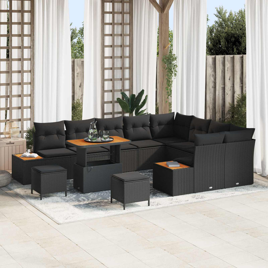 vidaXL Conjunto de sofás de jardín 12 uds. 11-Número de plazas Negro
