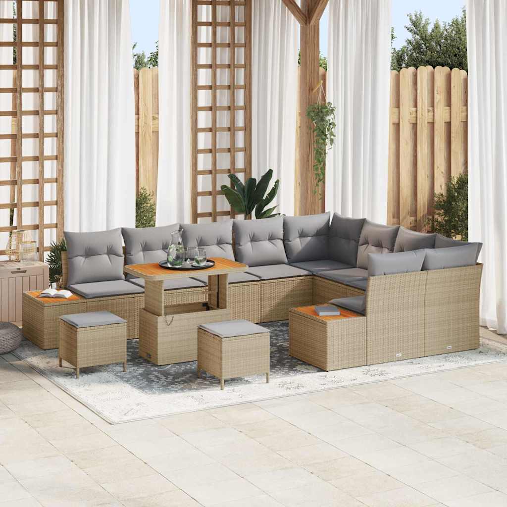 vidaXL Conjunto de sofás de jardín 12 uds. 11-Número de plazas Beige