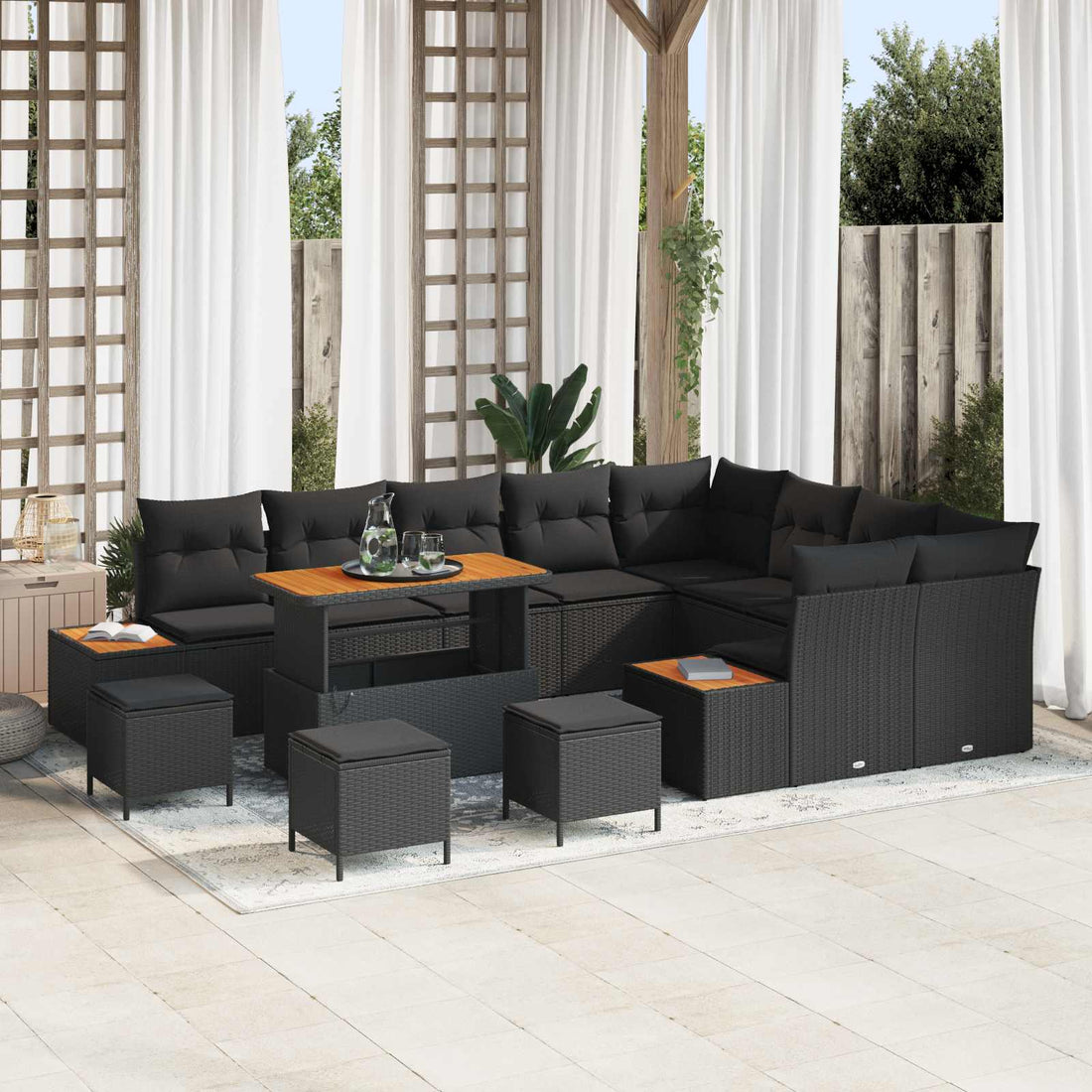 vidaXL Conjunto de sofás de jardín 13 uds. 12-Número de plazas Negro