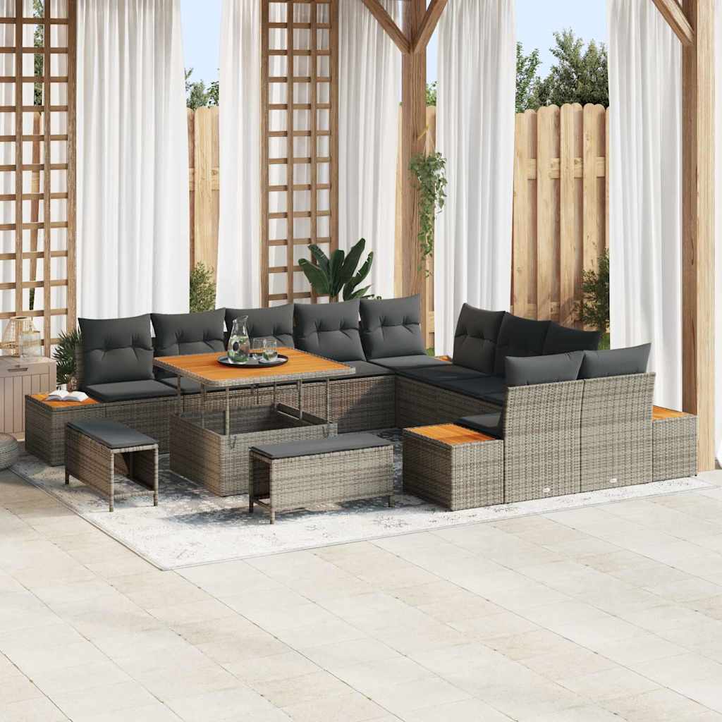 vidaXL Conjunto de sofás de jardín 13 uds. 12-Número de plazas Gris