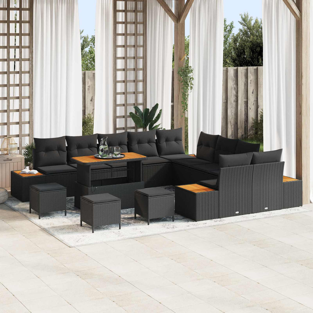 vidaXL Conjunto de sofás de jardín 14 uds. 13-Número de plazas Negro