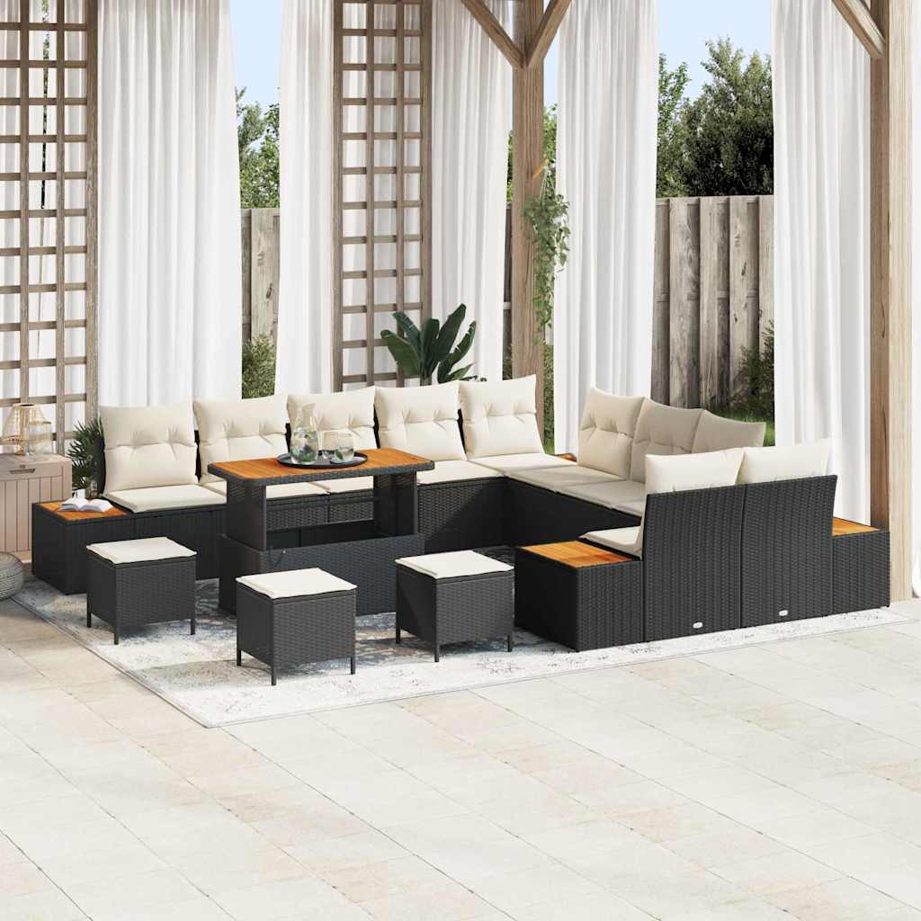 vidaXL Conjunto de sofás de jardín 14 uds. 13-Número de plazas Negro
