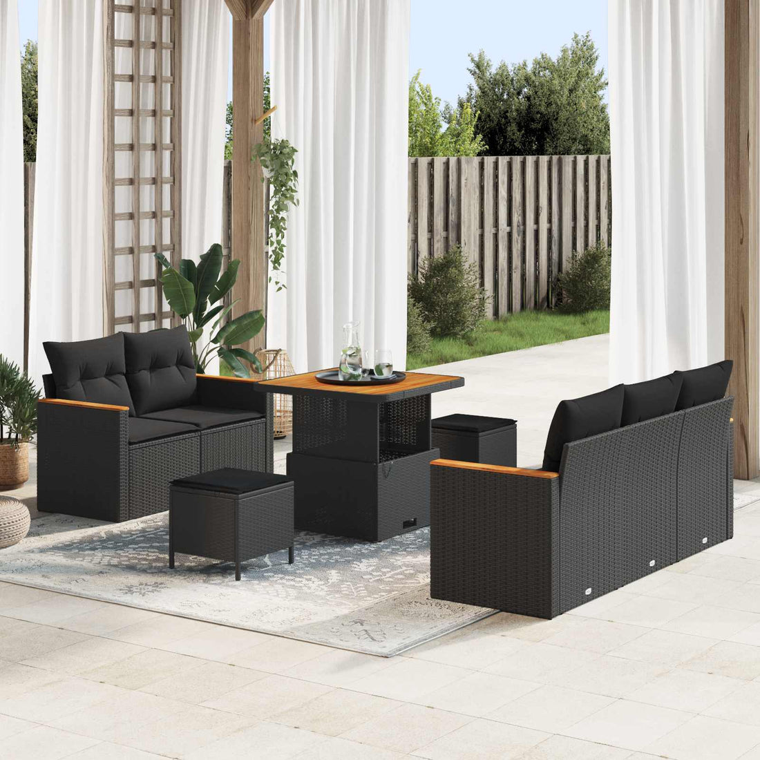 vidaXL Conjunto de sofás de jardín 10 uds. 7-Número de plazas Negro