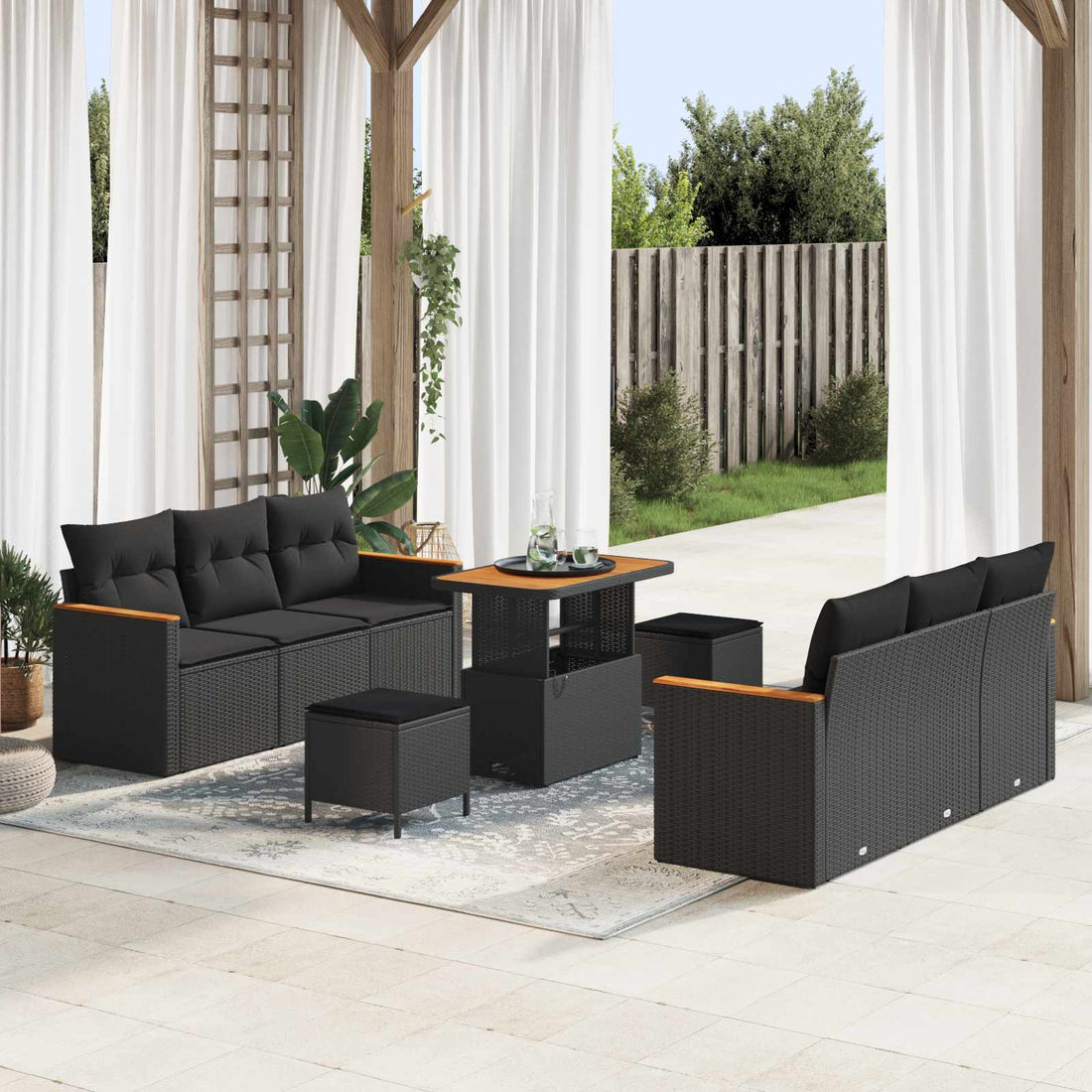 vidaXL Conjunto de sofás de jardín 11 uds. 10-Número de plazas Negro