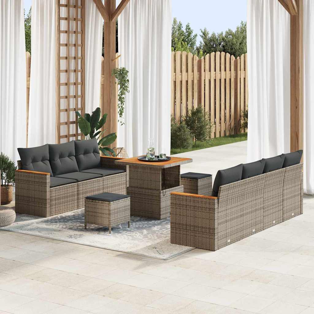 vidaXL Conjunto de sofás de jardín 14 uds. 9-Número de plazas Gris
