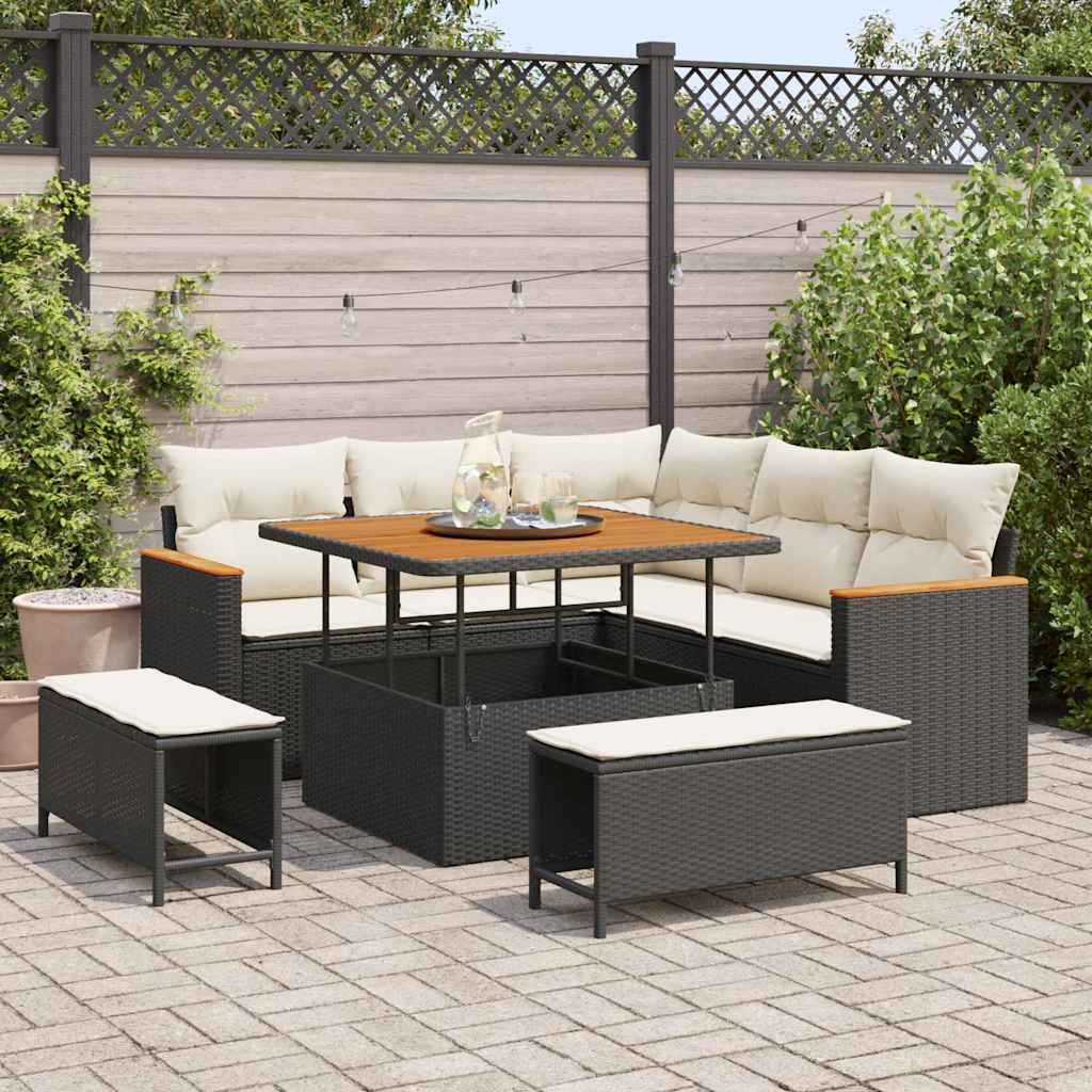 vidaXL Conjunto de sofá de jardín 8 uds. 5-Número de plazas Negro