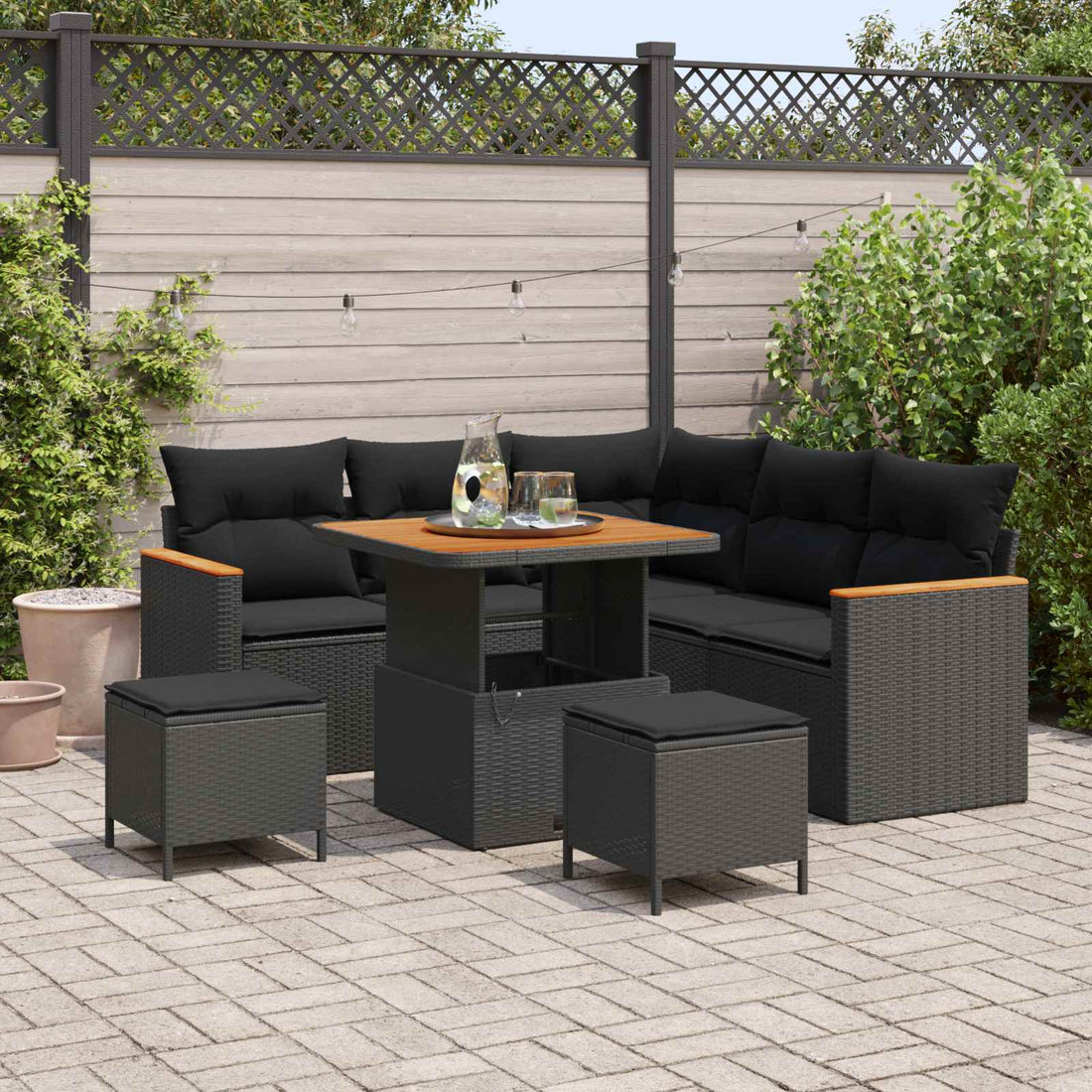 vidaXL Conjunto de sofá de jardín 8 uds. 5-Número de plazas Negro