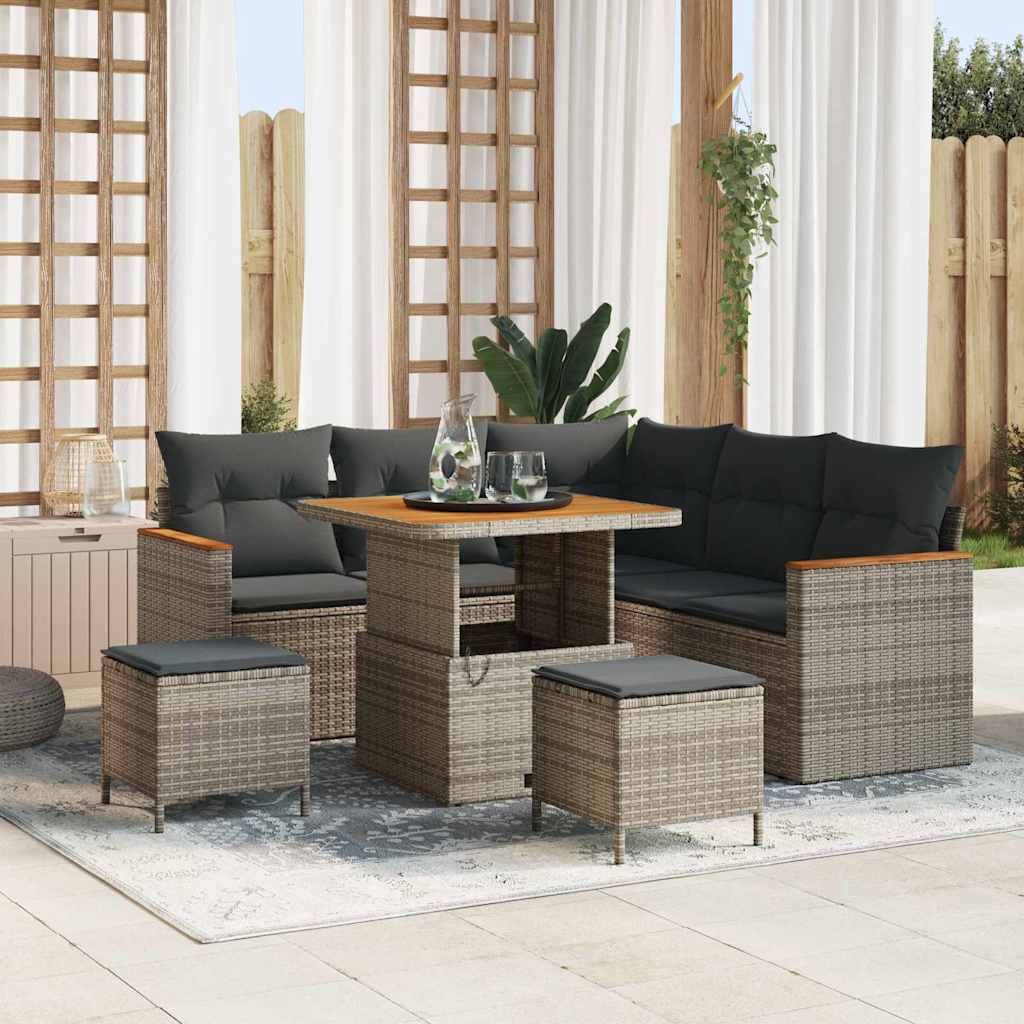 vidaXL Conjunto de sofá de jardín 8 uds. 5-Número de plazas Gris