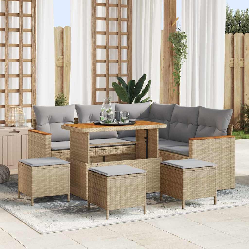 vidaXL Conjunto de sofá de jardín con cojín Beige Poliratán