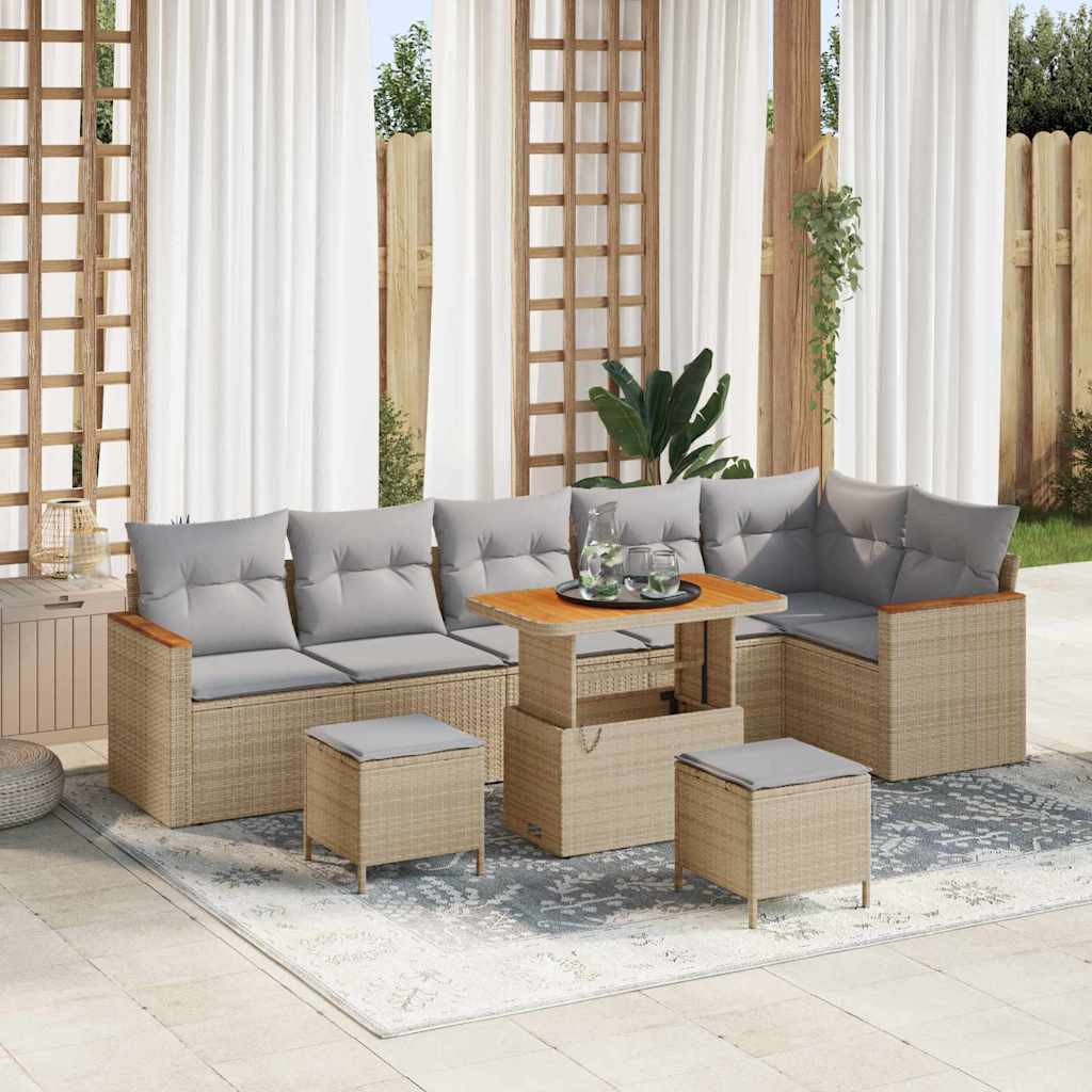 vidaXL Conjunto de sofá de jardín con cojín Manual Beige Poliratán