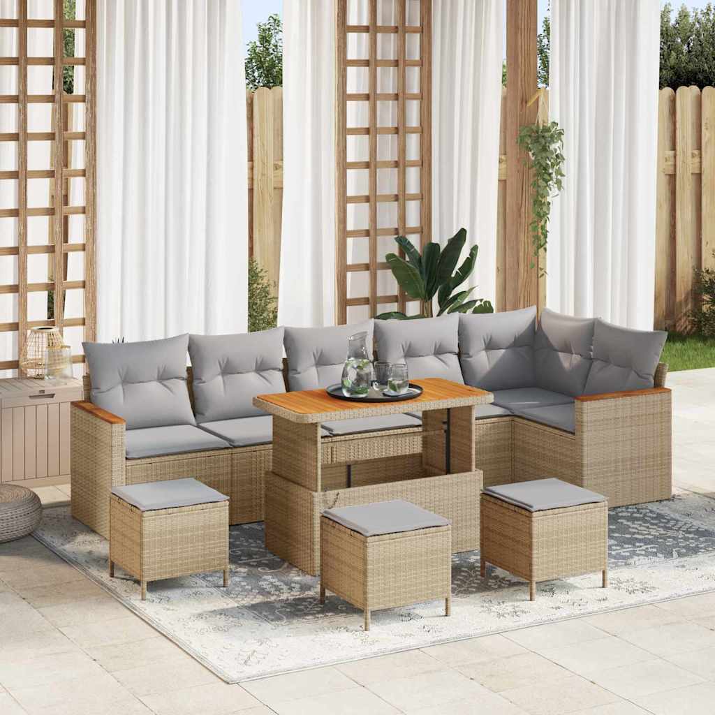 vidaXL Conjunto de sofá de jardín 10 uds. 6-Número de plazas Beige