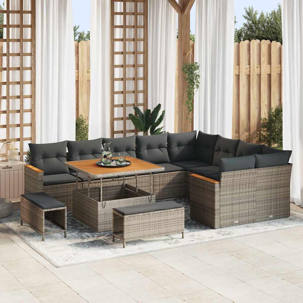 vidaXL Conjunto de sofá de jardín 12 uds. 9-Número de plazas Gris