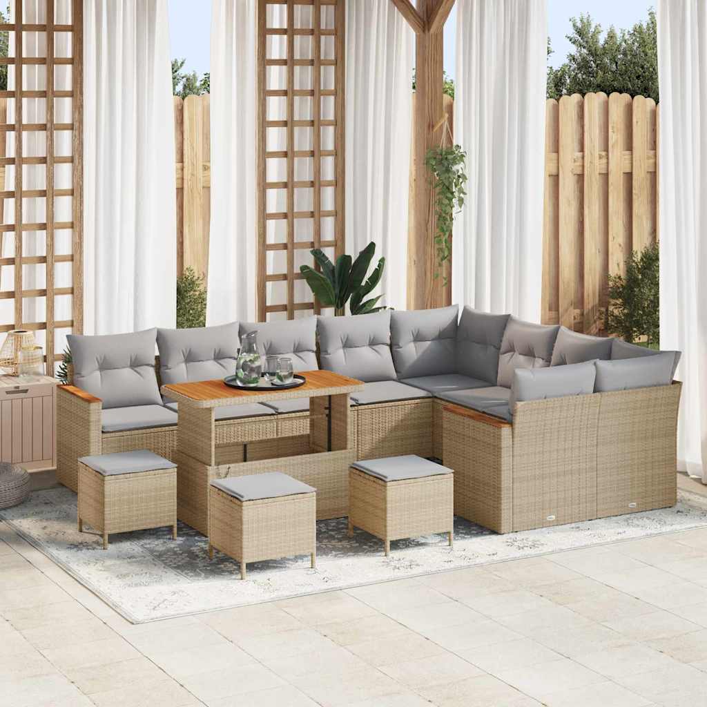 vidaXL Conjunto de sofá de jardín 13 uds. 9-Número de plazas Beige