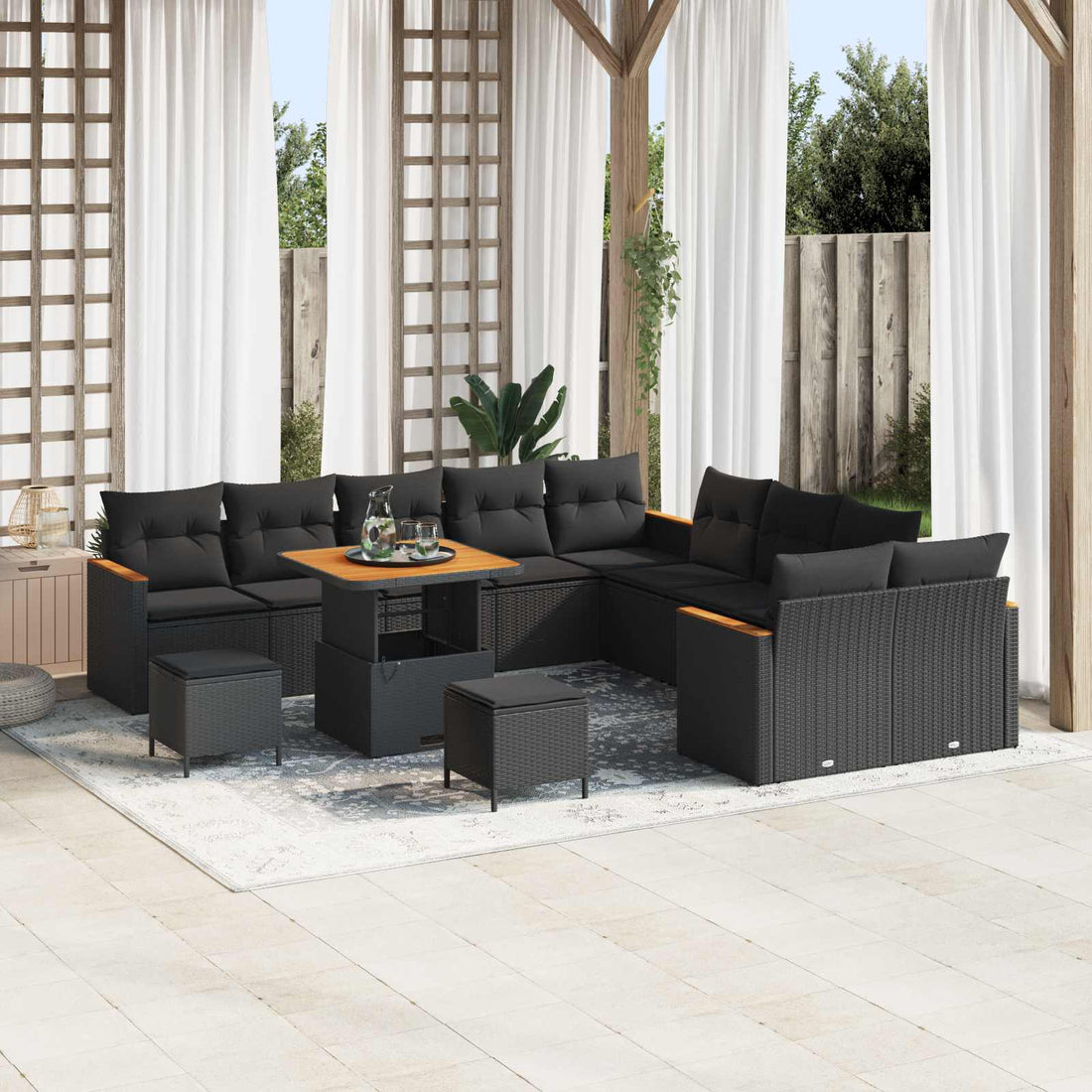 vidaXL Conjunto de sofás de jardín 13 uds. 12-Número de plazas Negro