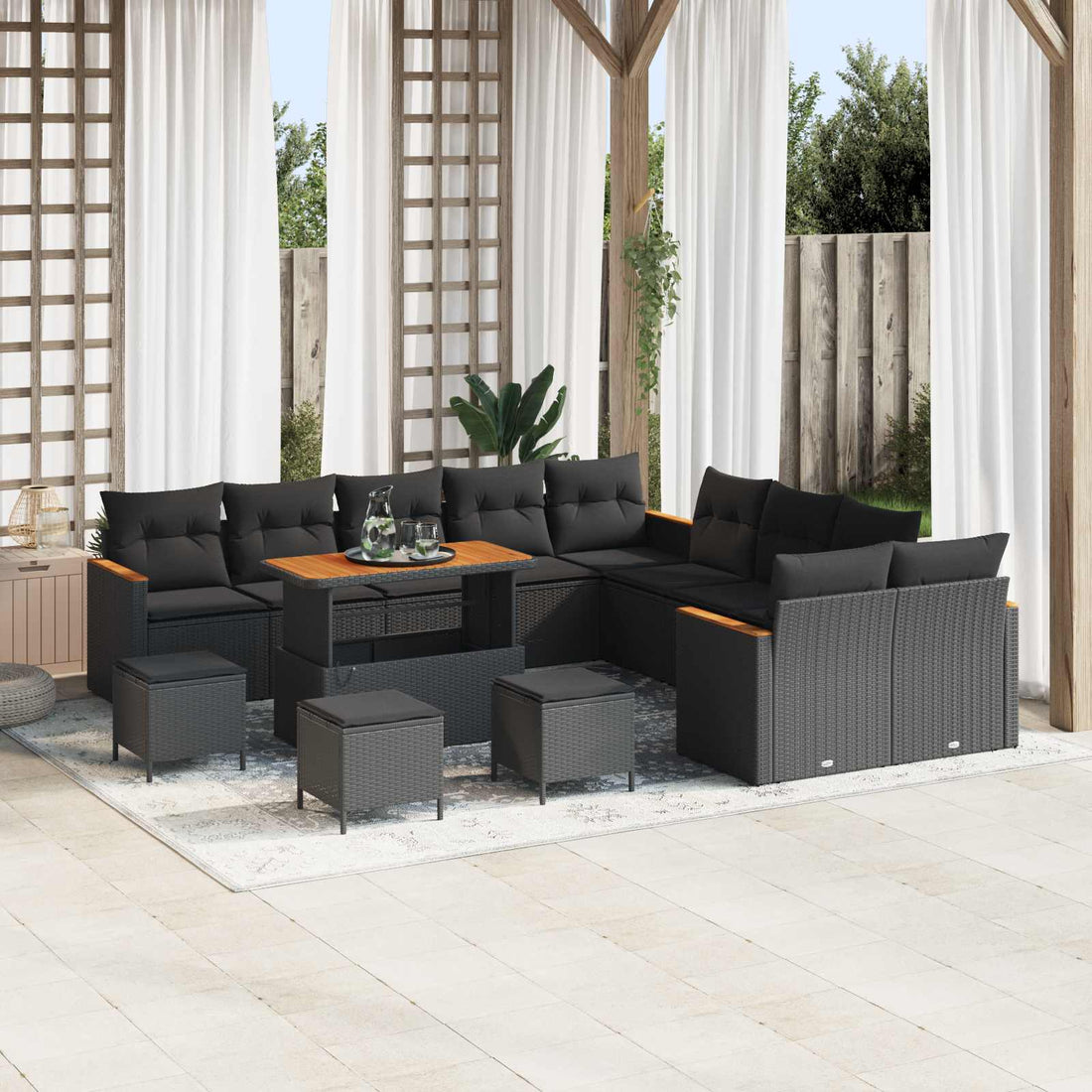 vidaXL Conjunto de sofás de jardín 14 uds. 12-Número de plazas Negro