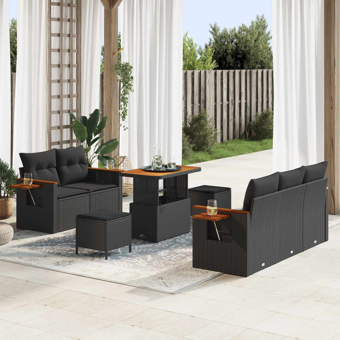 vidaXL Conjunto de sofás de jardín 10 uds. 7-Número de plazas Negro
