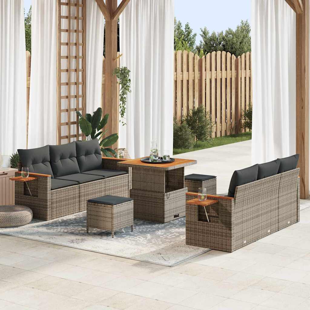 vidaXL Conjunto de sofás de jardín 11 uds. 8-Número de plazas Gris