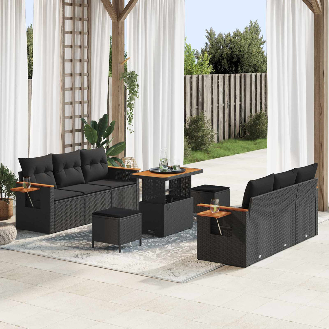 vidaXL Conjunto de sofás de jardín 11 uds. 8-Número de plazas Negro