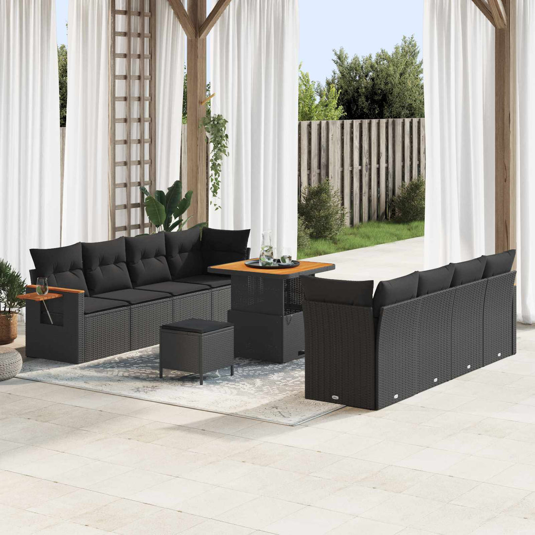 vidaXL Conjunto de sofás de jardín 12 uds. 10-Número de plazas Negro