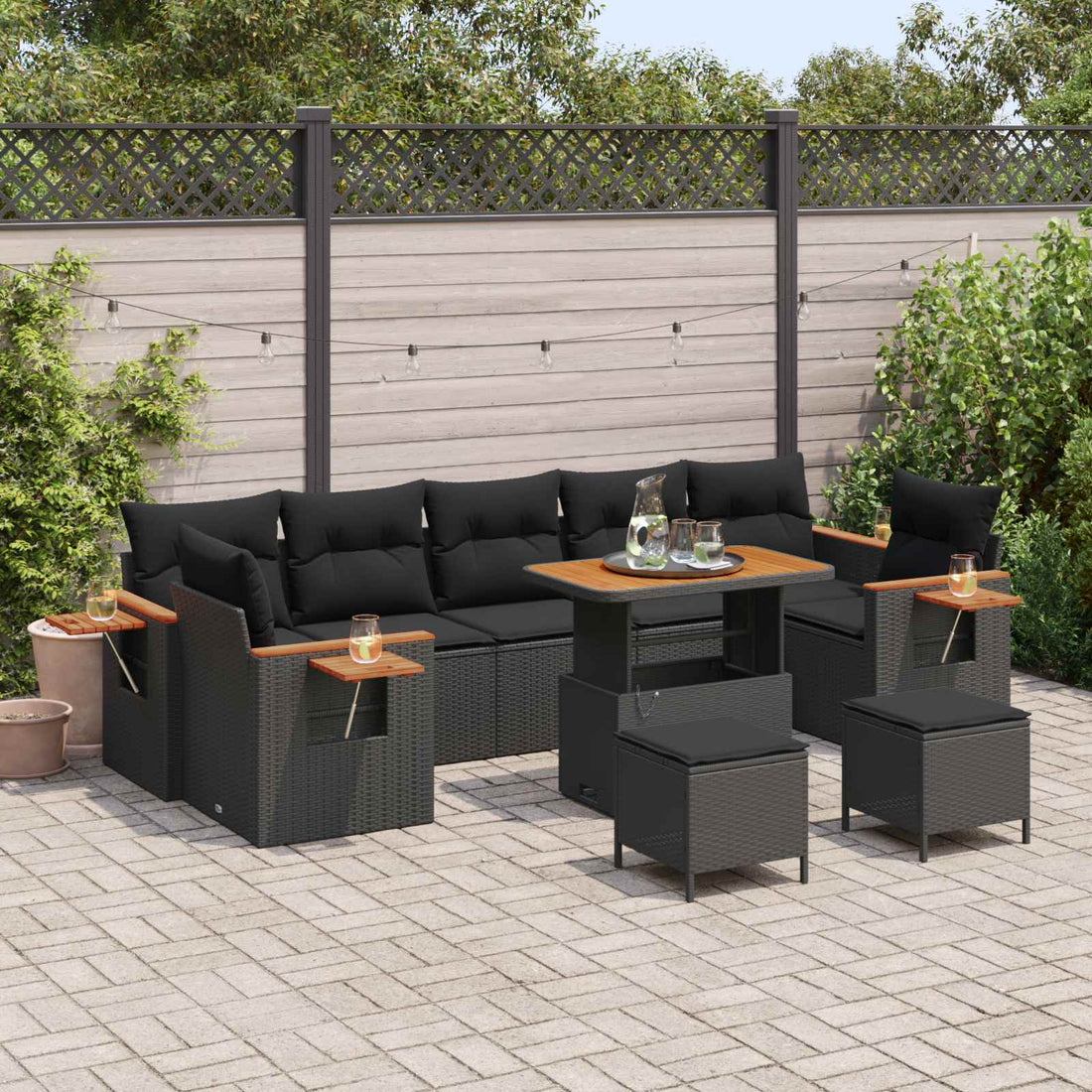 vidaXL Conjunto de sofás de jardín 13 uds. 9-Número de plazas Negro