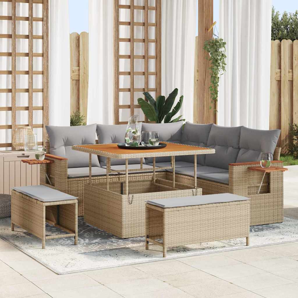 vidaXL Conjunto de sofás de jardín 9 uds. 8-Número de plazas