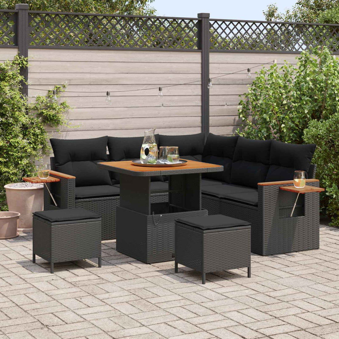 vidaXL Conjunto de sofás de jardín 9 uds. 8-Número de plazas Negro