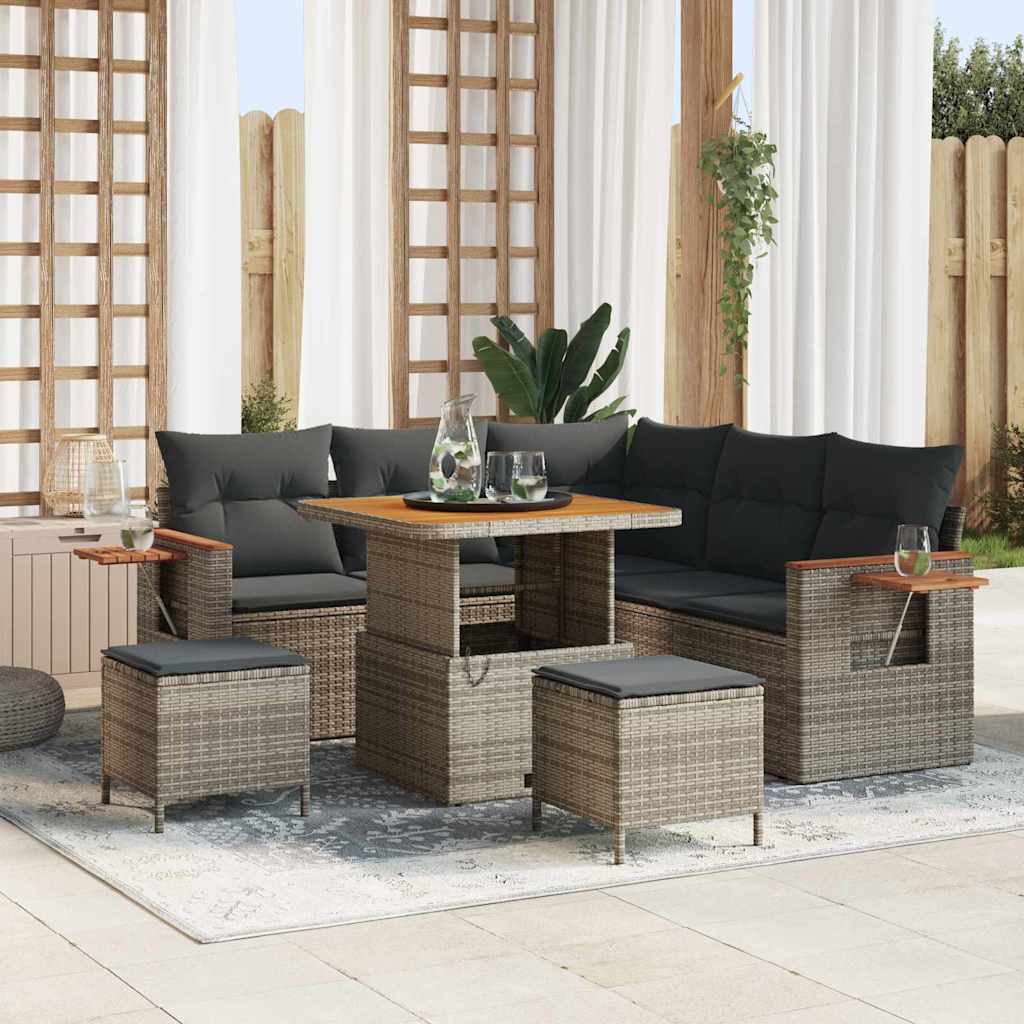 vidaXL Conjunto de sofás de jardín 9 uds. 8-Número de plazas Gris