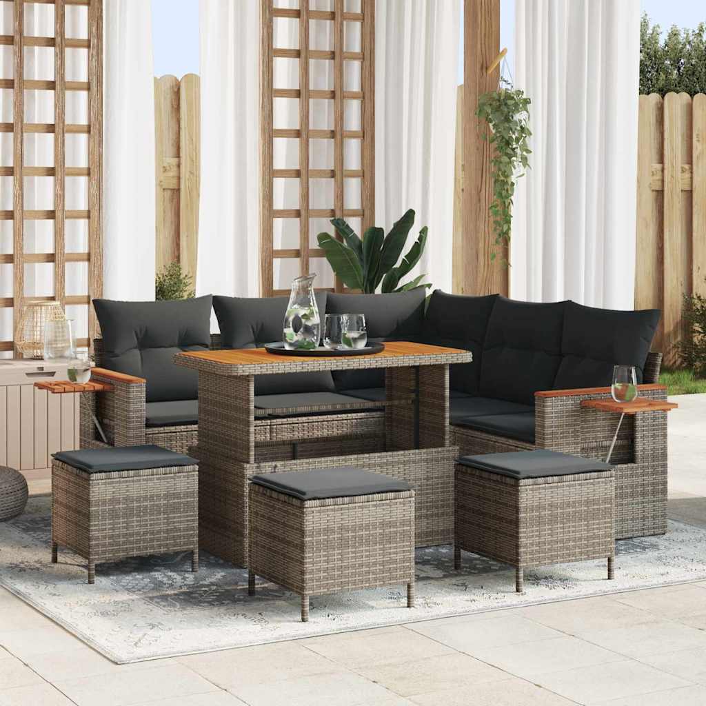 vidaXL Conjunto de sofás de jardín 10 uds. 9-Número de plazas Gris