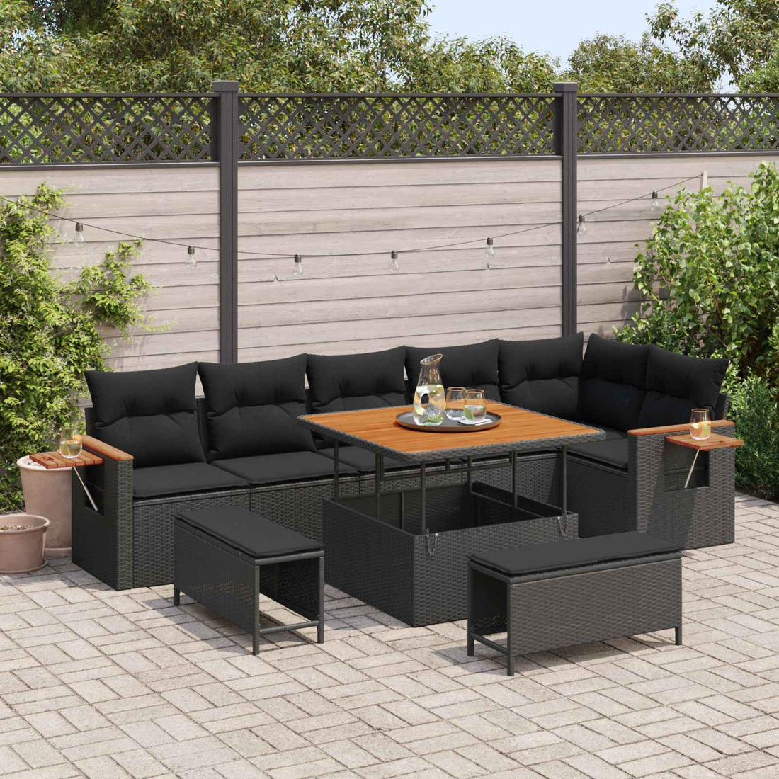 vidaXL Conjunto de sofás de jardín 11 uds. 9-Número de plazas Negro