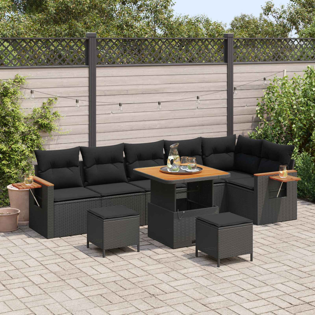 vidaXL Conjunto de sofás de jardín 11 uds. 9-Número de plazas Negro