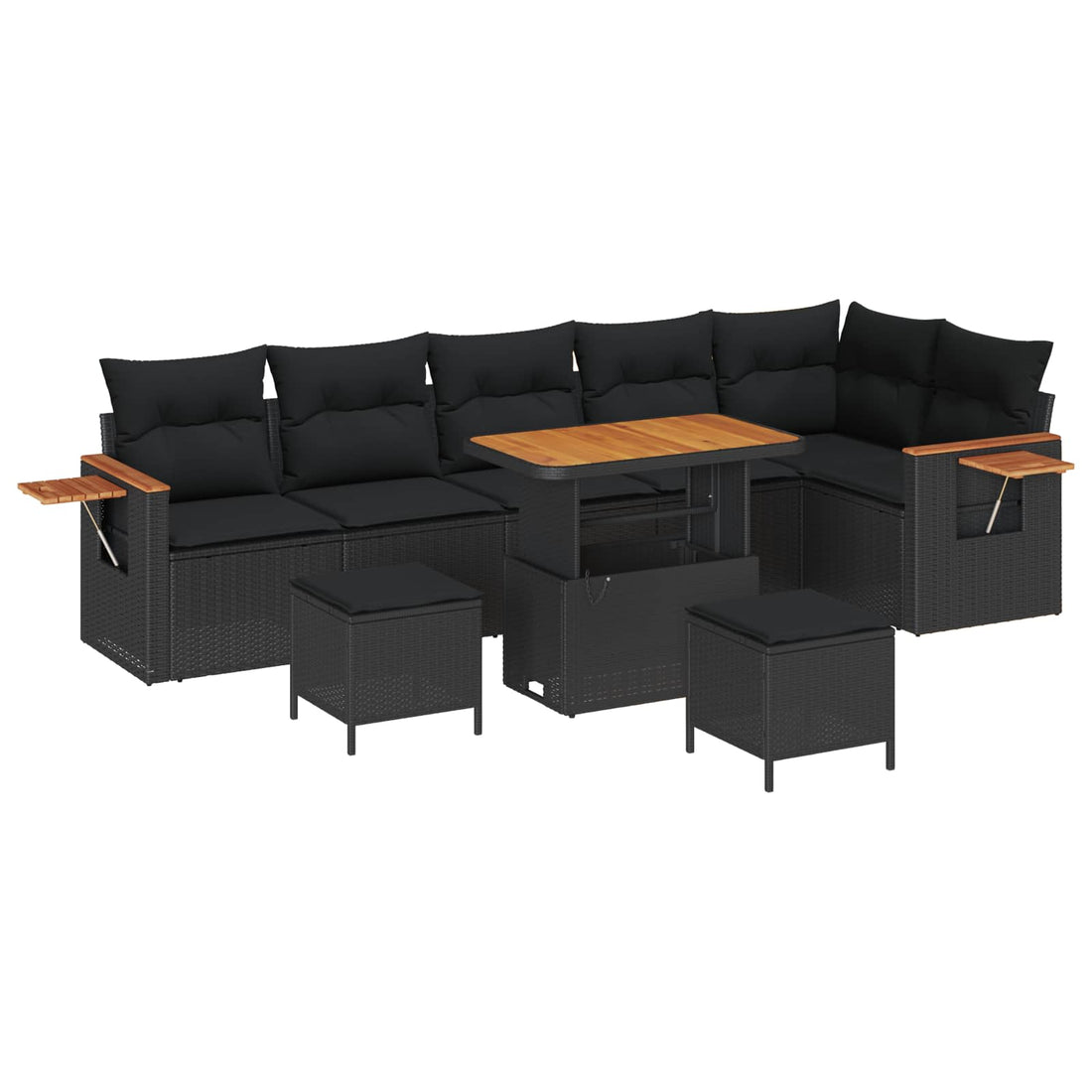 vidaXL Conjunto de sofás de jardín 11 uds. 9-Número de plazas Negro