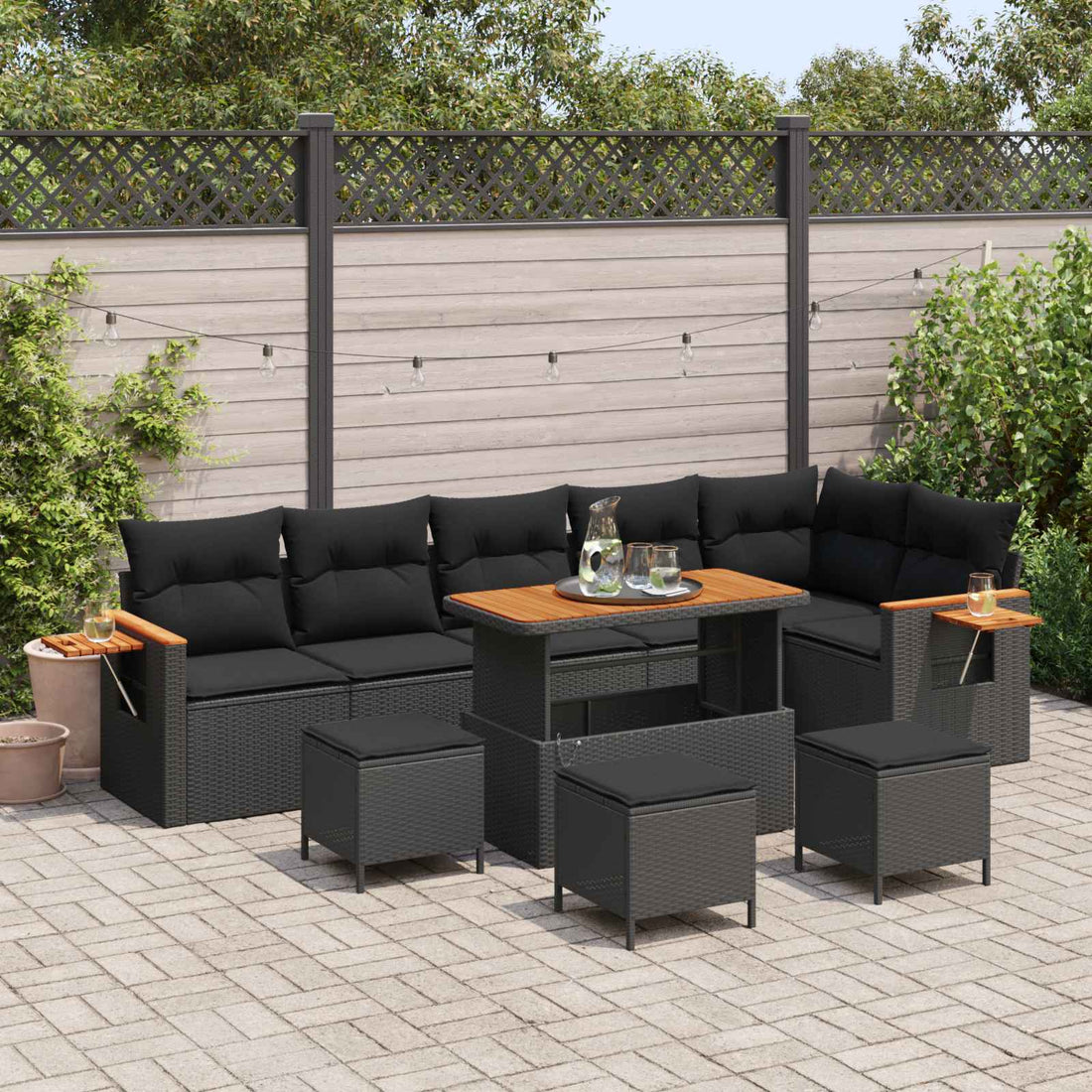 vidaXL Conjunto de sofás de jardín 12 uds. 8-Número de plazas Negro