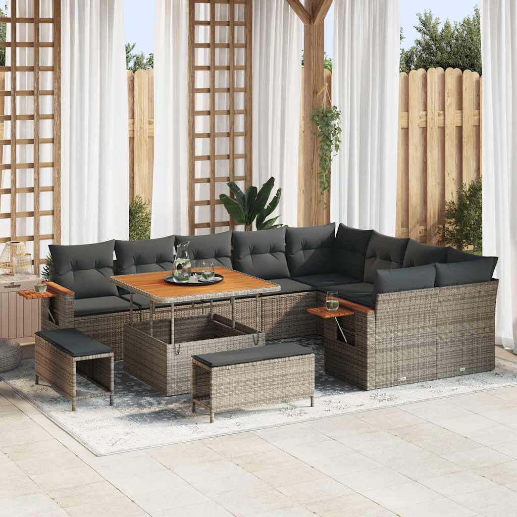 vidaXL Conjunto de sofás de jardín 13 uds. 11-Número de plazas Gris