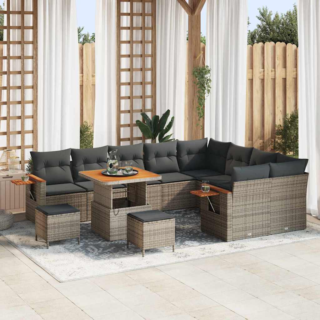 vidaXL Conjunto de sofás de jardín 13 uds. 9-Número de plazas Gris