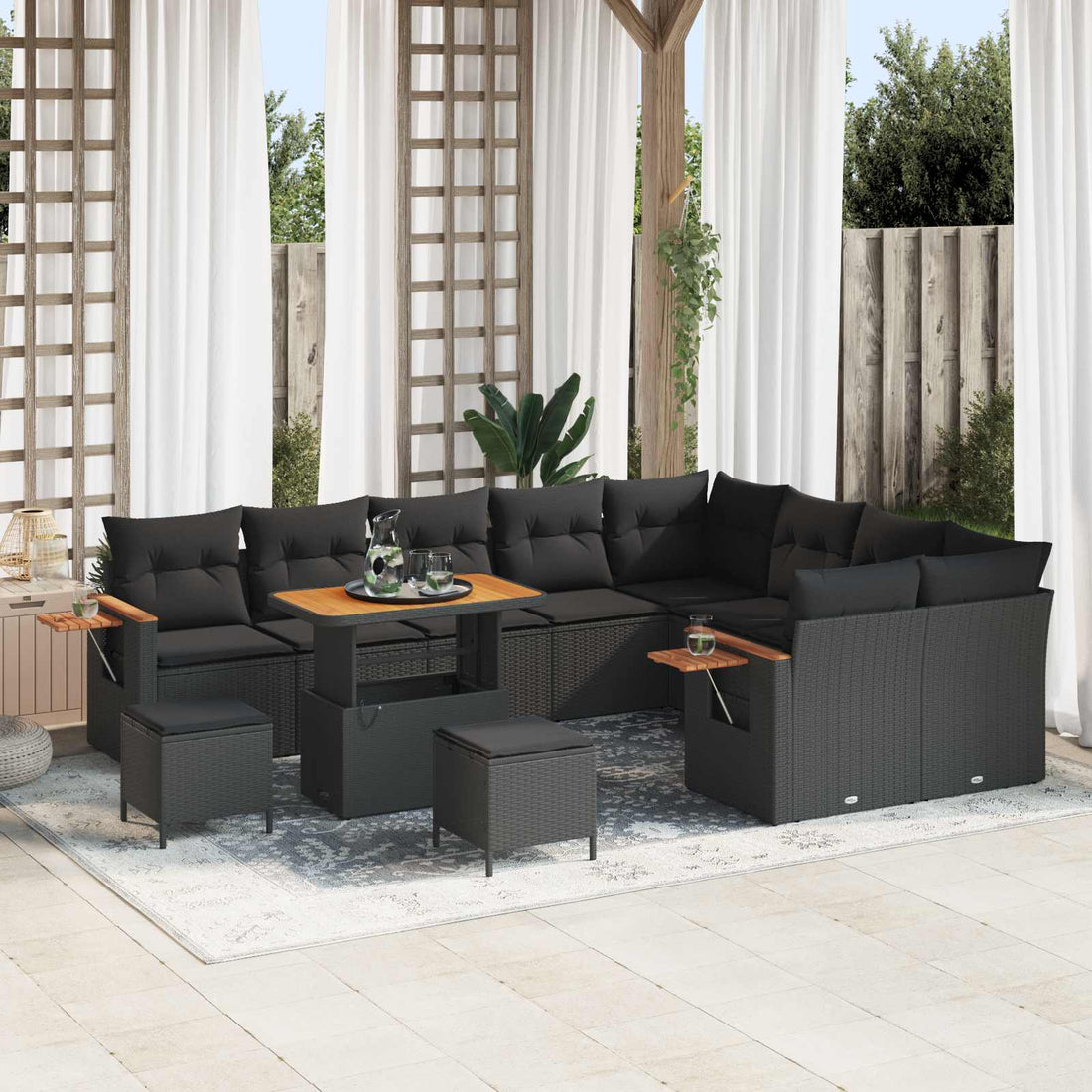 vidaXL Conjunto de sofás de jardín 13 uds. 9-Número de plazas Negro